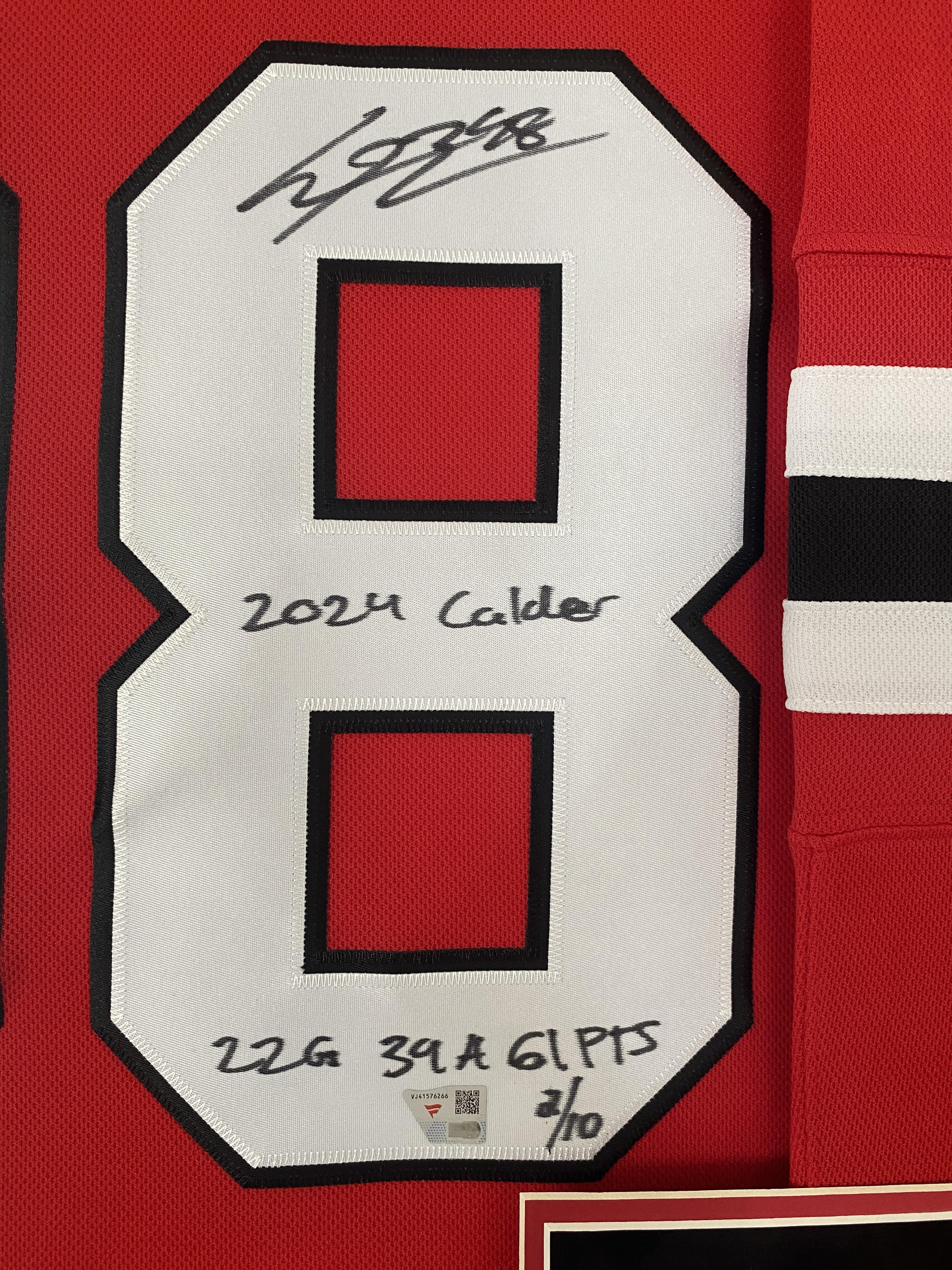 Connor Bedard Signed LE Blackhawks Custom Framed Adidas Authentic Jersey Inscribed "2024 Calder" & "22G 39A 61PTS" (Fanatics) at PristineAuction.com Connor Bedard Signed LE Blackhawks Custom Framed Adidas Authentic Jersey Inscribed "2024 Calder" & "22G 39A 61PTS" (Fanatics) at PristineAuction.com