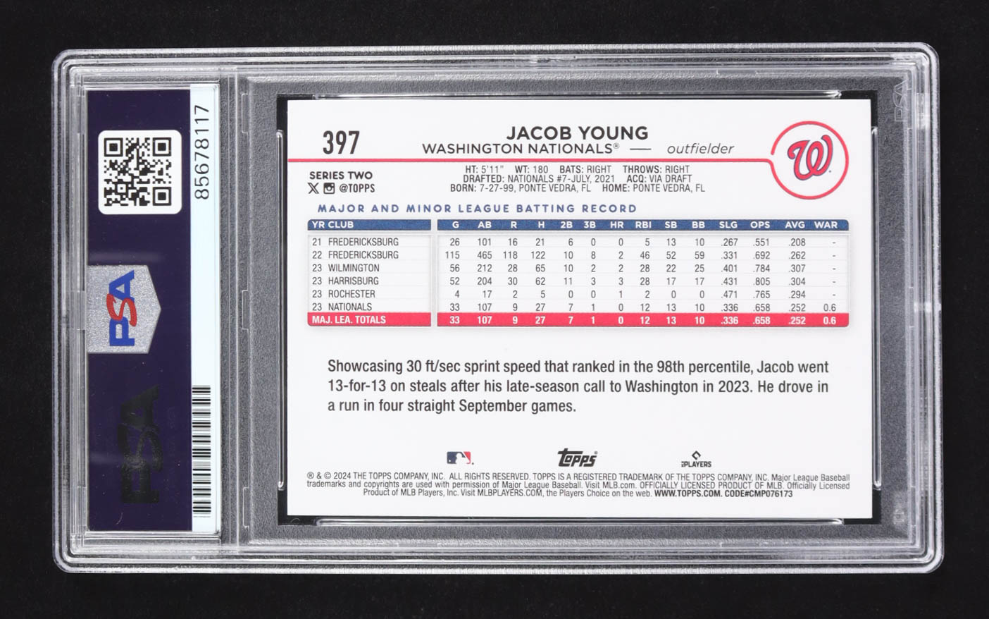 Jacob Young Signed 2024 Topps Series Two #397 RC (PSA | Autograph Graded PSA 10) at PristineAuction.com Jacob Young Signed 2024 Topps Series Two #397 RC (PSA | Autograph Graded PSA 10) at PristineAuction.com