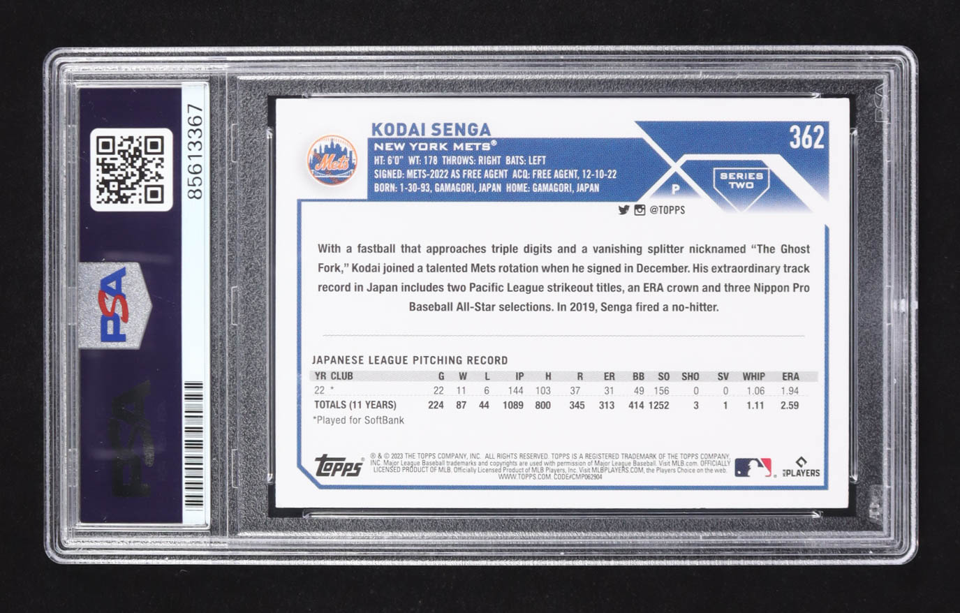 Kodai Senga Signed 2023 Topps Series Two #362 RC (PSA | Autograph Graded PSA 10) at PristineAuction.com Kodai Senga Signed 2023 Topps Series Two #362 RC (PSA | Autograph Graded PSA 10) at PristineAuction.com