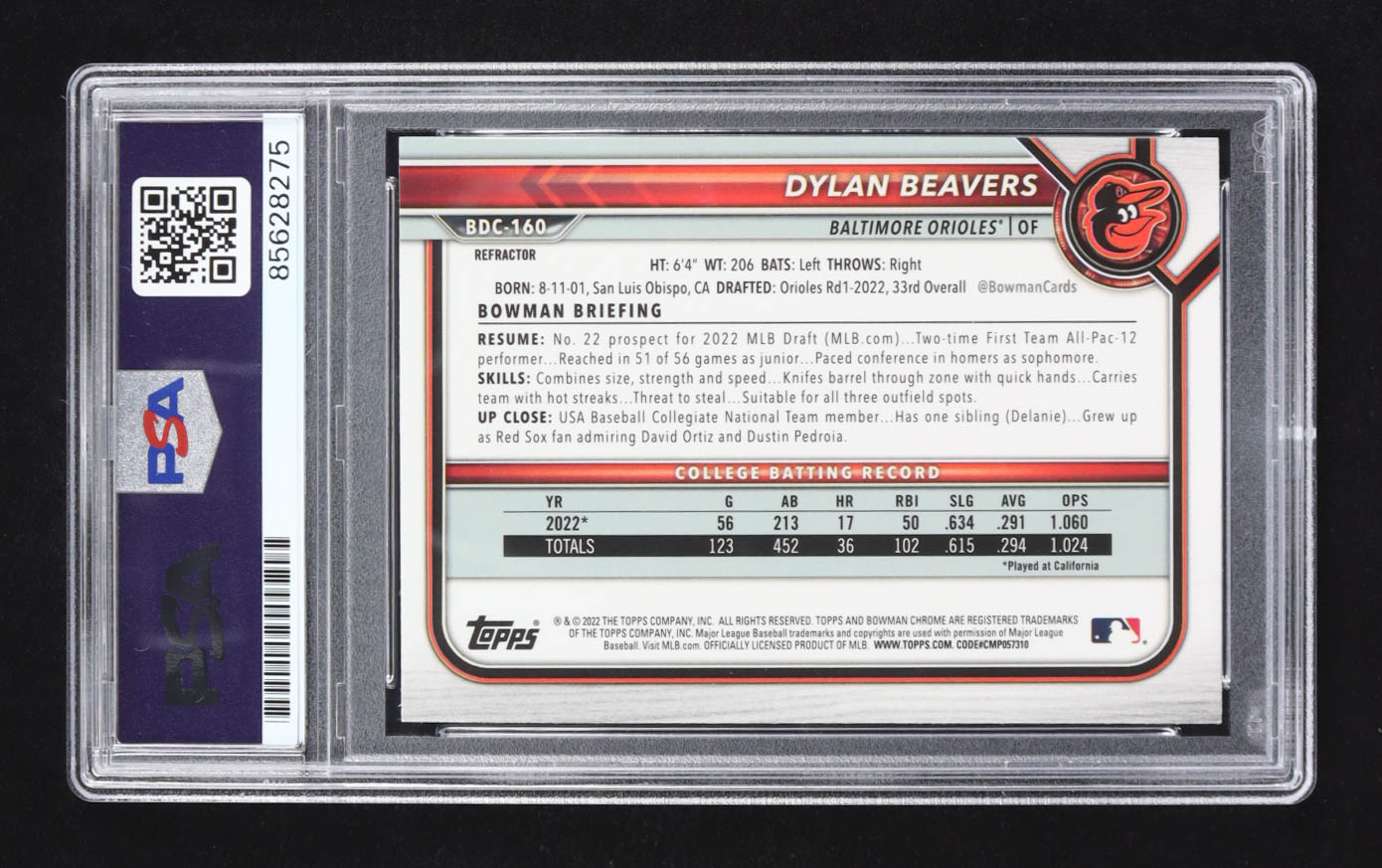Dylan Beavers Signed 2023 Topps Bowman Draft Chrome Refractor #BDC-160 RC (PSA | Autograph Graded PSA 9) at PristineAuction.com Dylan Beavers Signed 2023 Topps Bowman Draft Chrome Refractor #BDC-160 RC (PSA | Autograph Graded PSA 9) at PristineAuction.com