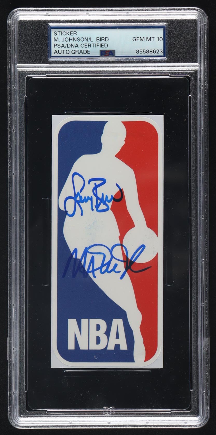 Larry Bird & Magic Johnson Signed NBA Logo Decal (PSA Auto 10) at PristineAuction.com Larry Bird & Magic Johnson Signed NBA Logo Decal (PSA Auto 10) at PristineAuction.com