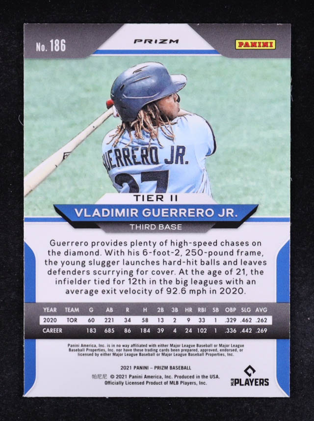 Vladimir Guerrero Jr. 2021 Panini Prizm Prizms Red White and Blue #186 at PristineAuction.com Vladimir Guerrero Jr. 2021 Panini Prizm Prizms Red White and Blue #186 at PristineAuction.com