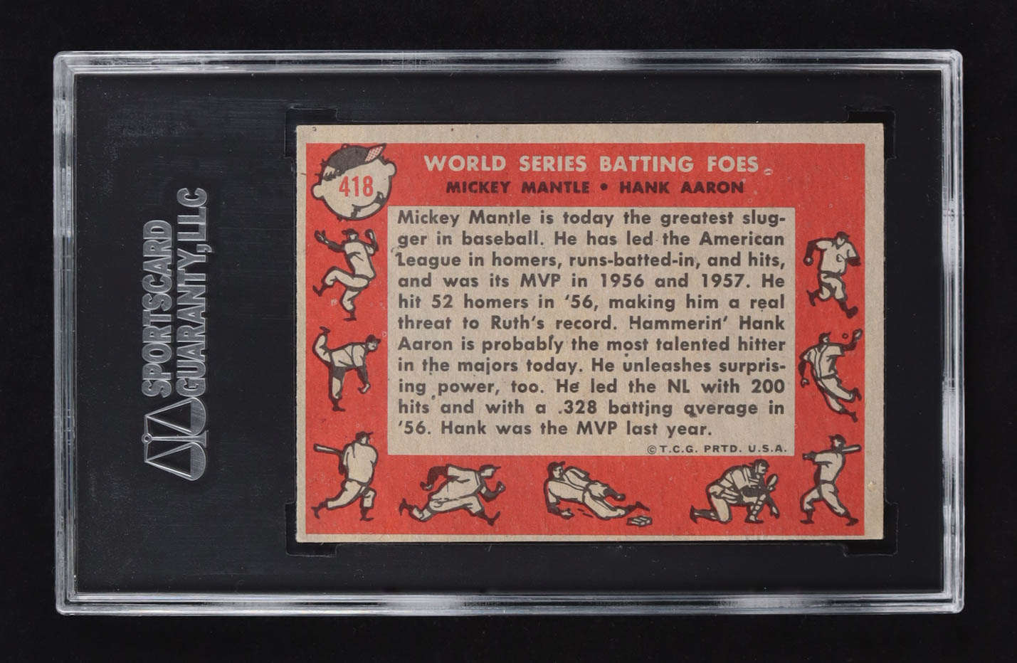 Mickey Mantle / Hank Aaron Topps 1958 World Series Batting Foes #418 (SGC 5) at PristineAuction.com Mickey Mantle / Hank Aaron Topps 1958 World Series Batting Foes #418 (SGC 5) at PristineAuction.com