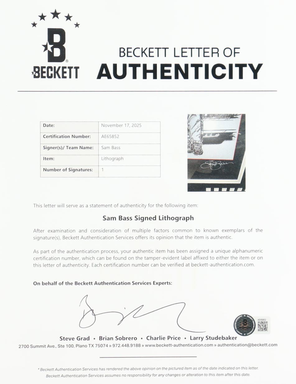 Sam Bass Signed NASCAR LE "25th Anniversary" Custom Framed Art Print Display (Beckett) at PristineAuction.com Sam Bass Signed NASCAR LE "25th Anniversary" Custom Framed Art Print Display (Beckett) at PristineAuction.com