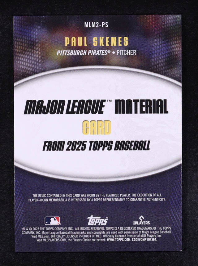 Paul Skenes 2025 Topps Major League Materials #MLM2PS at PristineAuction.com Paul Skenes 2025 Topps Major League Materials #MLM2PS at PristineAuction.com