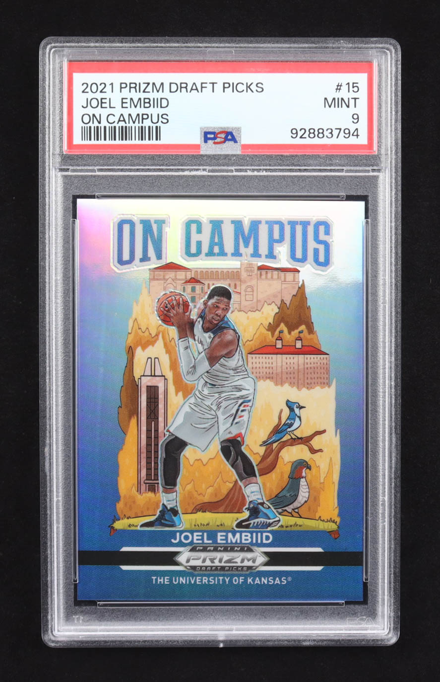 Joel Embiid 2021 Panini Prizm Draft Picks On Campus #15 (PSA 9) at PristineAuction.com Joel Embiid 2021 Panini Prizm Draft Picks On Campus #15 (PSA 9) at PristineAuction.com