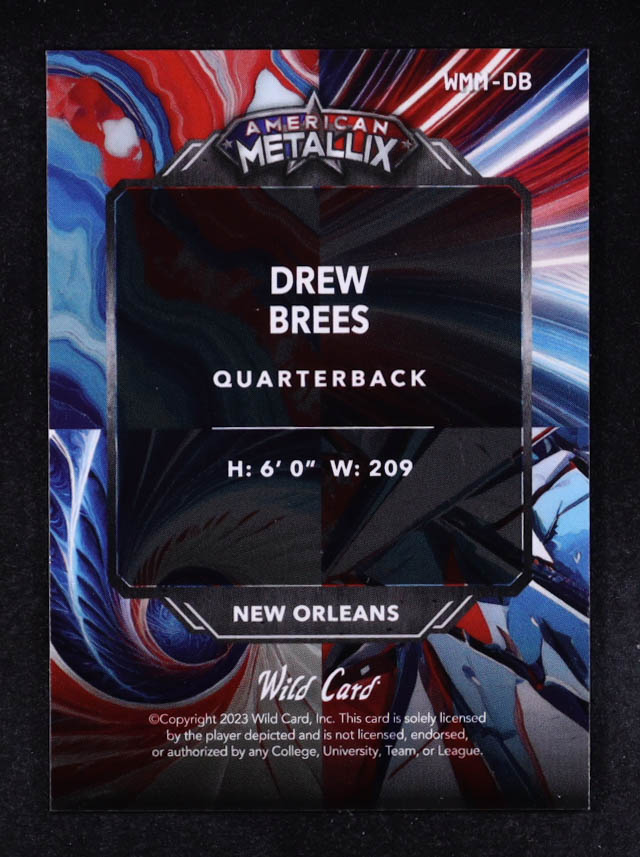 Drew Brees 2023 Wild Card American Metallix Wild Marble Red White Rainbow Foil #WMM-DB #10/15 at PristineAuction.com Drew Brees 2023 Wild Card American Metallix Wild Marble Red White Rainbow Foil #WMM-DB #10/15 at PristineAuction.com