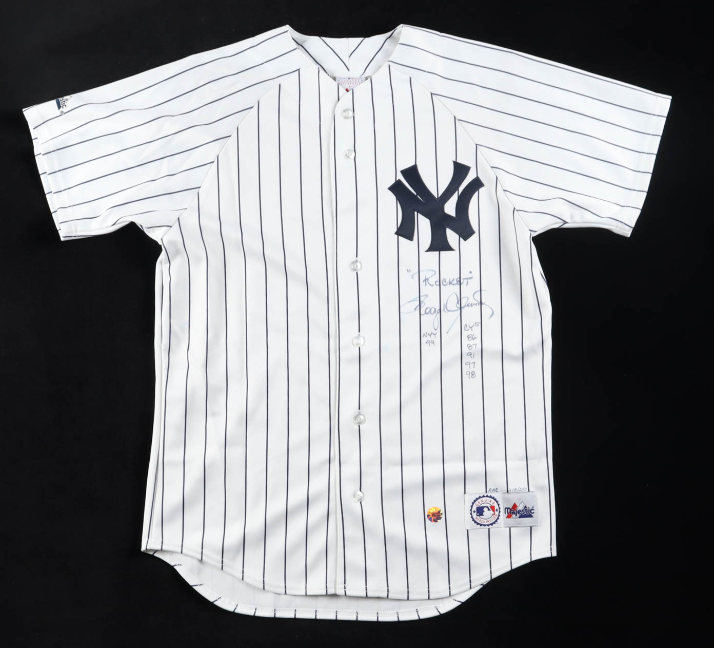 Roger Clemens Signed LE Yankees Majestic Authentic Jersey With Multiple Inscriptions (Clemens) at PristineAuction.com Roger Clemens Signed LE Yankees Majestic Authentic Jersey With Multiple Inscriptions (Clemens) at PristineAuction.com