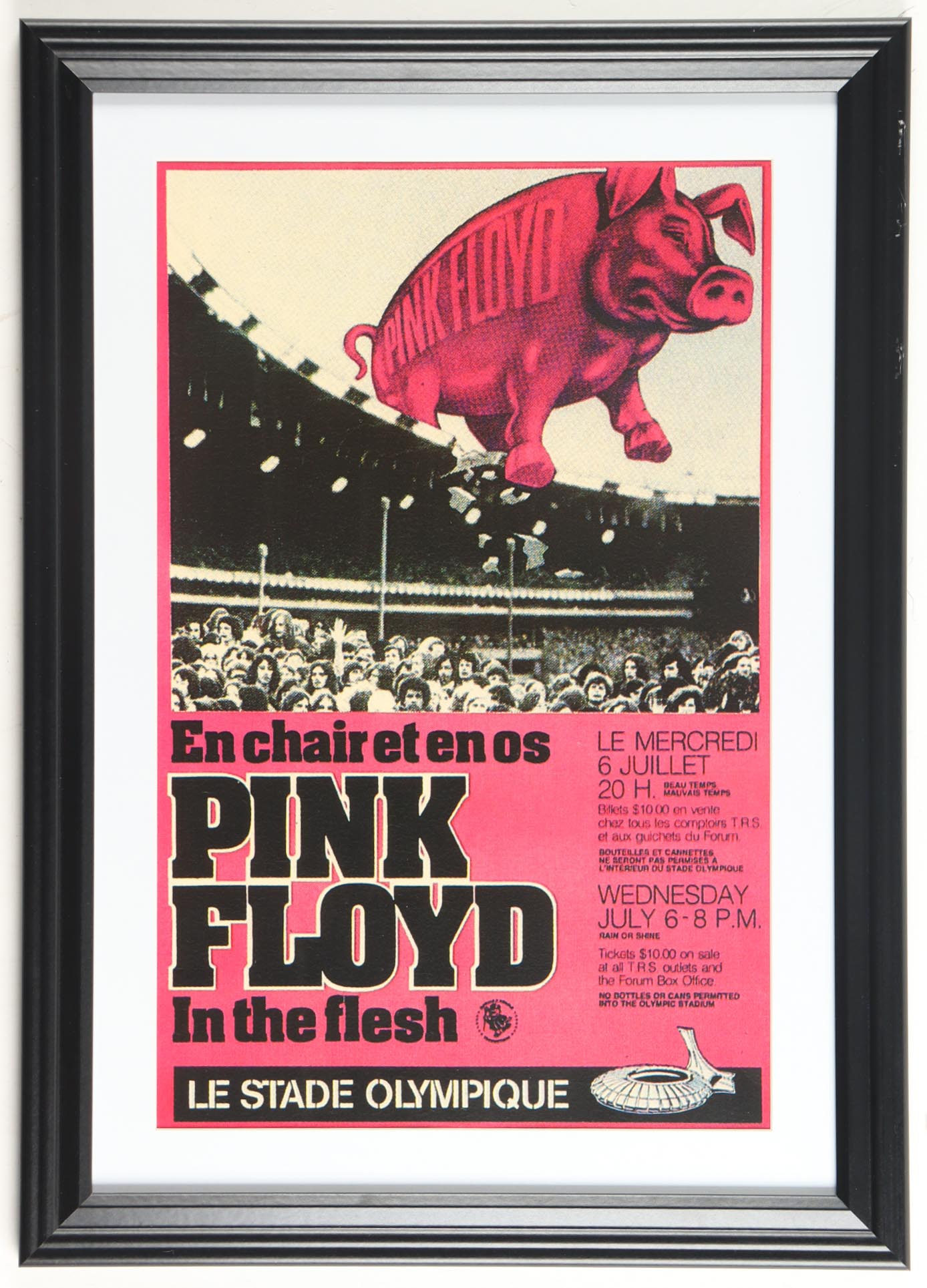 1977 "Pink Floyd" Le Stade Olympique Canada Concert Custom Framed Poster at PristineAuction.com 1977 "Pink Floyd" Le Stade Olympique Canada Concert Custom Framed Poster at PristineAuction.com