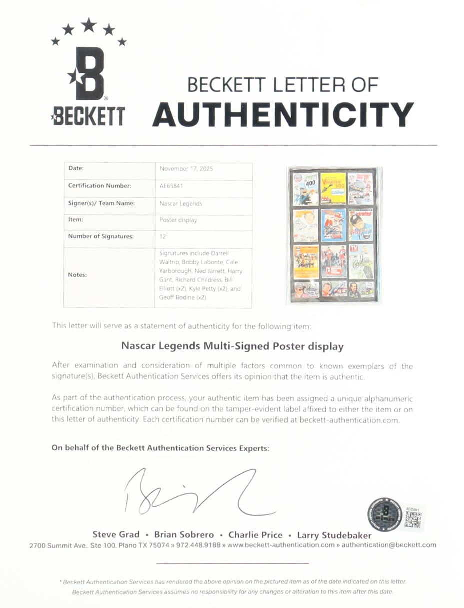 NASCAR Legends Custom Framed Prints Display Signed by (12) with Bill Elliott, Kyle Petty, Darrell Waltrip, Richard Childress (Beckett) at PristineAuction.com NASCAR Legends Custom Framed Prints Display Signed by (12) with Bill Elliott, Kyle Petty, Darrell Waltrip, Richard Childress (Beckett) at PristineAuction.com