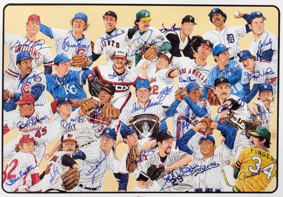 Jim Palmer, Tom Seaver, Whitey Ford, David Cone | MLB Cy Young Winners Custom Framed Lithograph Signed By (26) (JSA) at PristineAuction.com Jim Palmer, Tom Seaver, Whitey Ford, David Cone | MLB Cy Young Winners Custom Framed Lithograph Signed By (26) (JSA) at PristineAuction.com