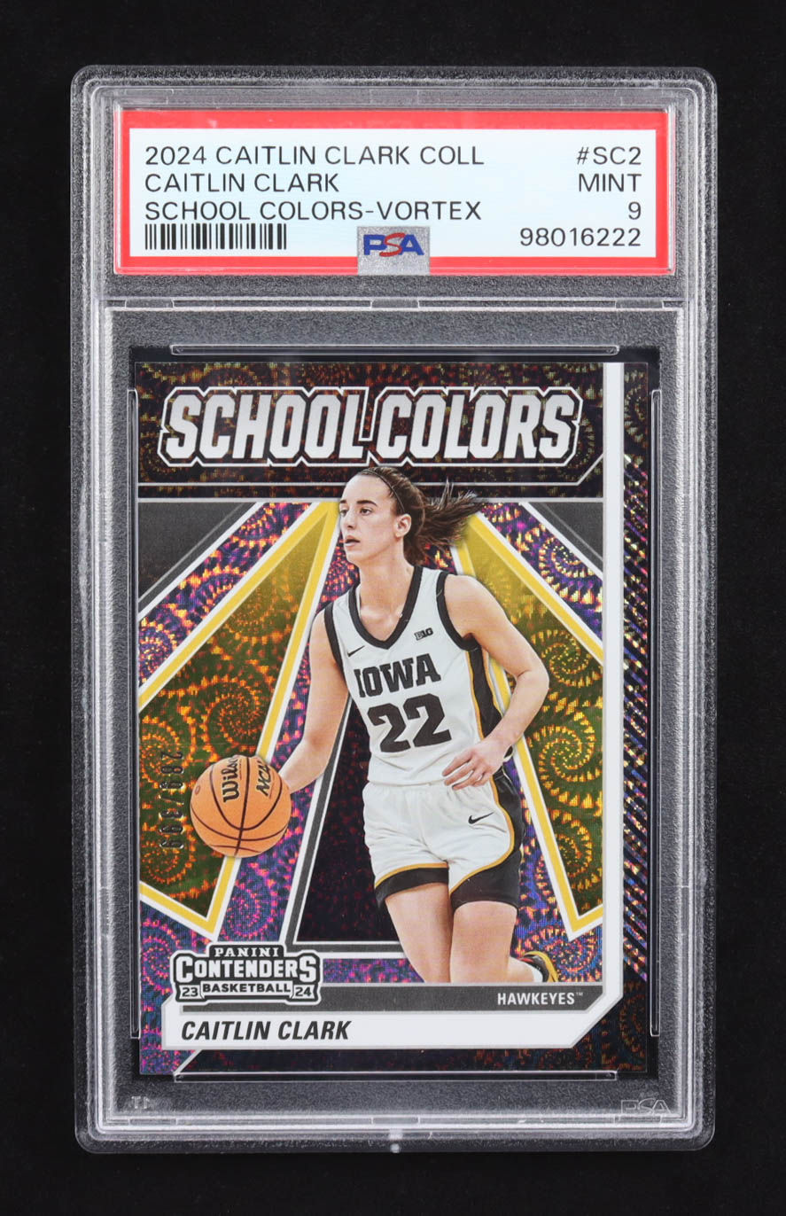 Caitlin Clark 2024 Panini Contenders Caitlin Clark Collection School Colors Vortex #SC-2 RC #289/399 (PSA 9) at PristineAuction.com Caitlin Clark 2024 Panini Contenders Caitlin Clark Collection School Colors Vortex #SC-2 RC #289/399 (PSA 9) at PristineAuction.com