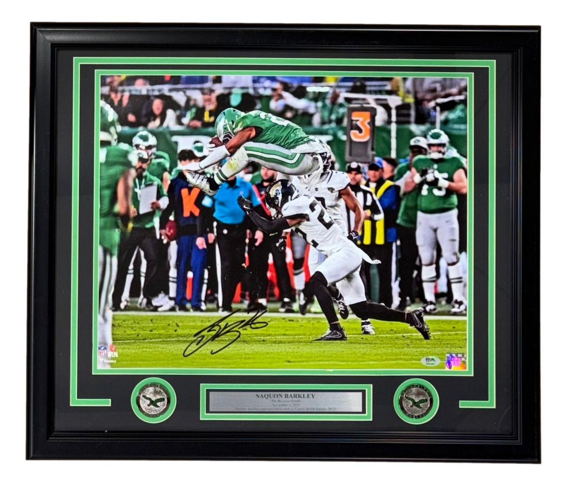 Saquon Barkley Signed Eagles Custom Framed Photo (PSA) at PristineAuction.com Saquon Barkley Signed Eagles Custom Framed Photo (PSA) at PristineAuction.com