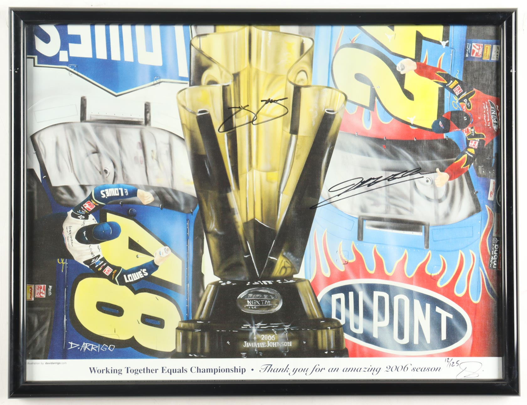 Jeff Gordon & Jimmie Johnson Signed NASCAR LE "Working Together Equals Championships" Custom Framed Art Print Display (Beckett) at PristineAuction.com Jeff Gordon & Jimmie Johnson Signed NASCAR LE "Working Together Equals Championships" Custom Framed Art Print Display (Beckett) at PristineAuction.com