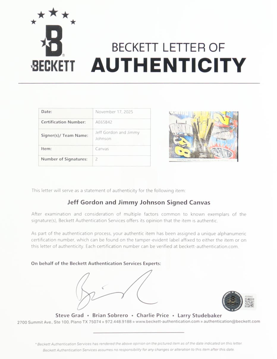Jeff Gordon & Jimmie Johnson Signed NASCAR LE "Working Together Equals Championships" Custom Framed Art Print Display (Beckett) at PristineAuction.com Jeff Gordon & Jimmie Johnson Signed NASCAR LE "Working Together Equals Championships" Custom Framed Art Print Display (Beckett) at PristineAuction.com