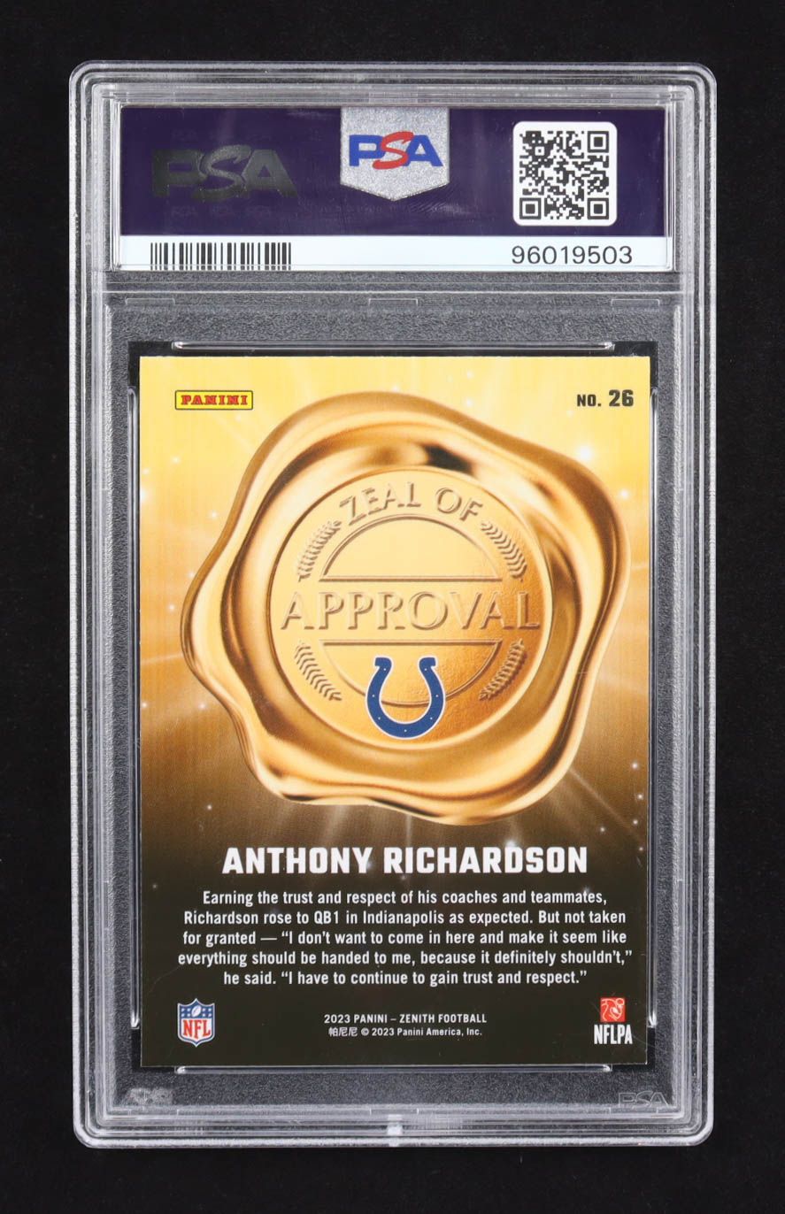 Anthony Richardson 2023 Panini Zenith Zeal Of Approval Blue #26 RC (PSA 10) at PristineAuction.com Anthony Richardson 2023 Panini Zenith Zeal Of Approval Blue #26 RC (PSA 10) at PristineAuction.com
