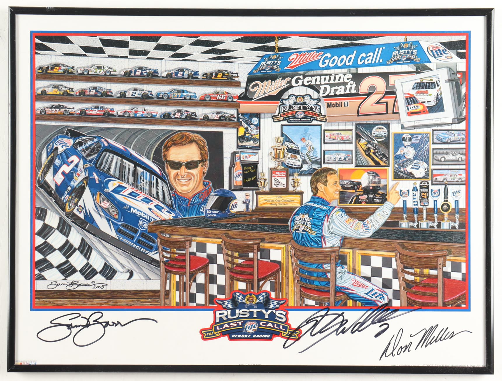 Rusty Wallace & Don Miller Signed NASCAR "Rusty's Last Call" Custom Framed Art Print Display By Sam Bass (Beckett) at PristineAuction.com Rusty Wallace & Don Miller Signed NASCAR "Rusty's Last Call" Custom Framed Art Print Display By Sam Bass (Beckett) at PristineAuction.com