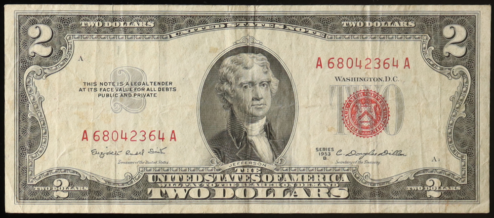 1953-B United States $2 Two Dollar Legal Tender Note - Red Seal at PristineAuction.com 1953-B United States $2 Two Dollar Legal Tender Note - Red Seal at PristineAuction.com