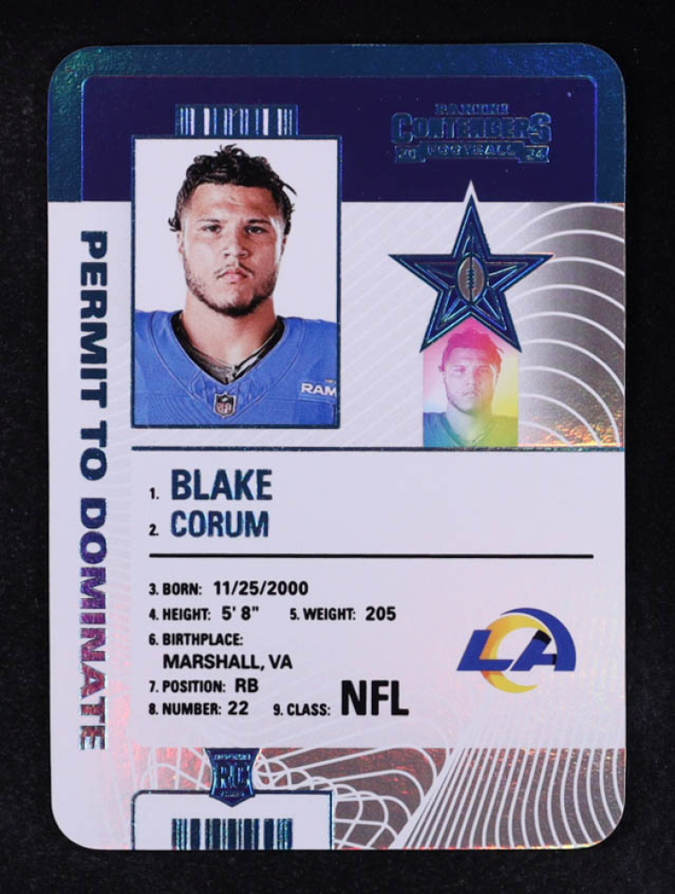 Blake Corum 2024 Panini Contenders Permit to Dominate #10 RC