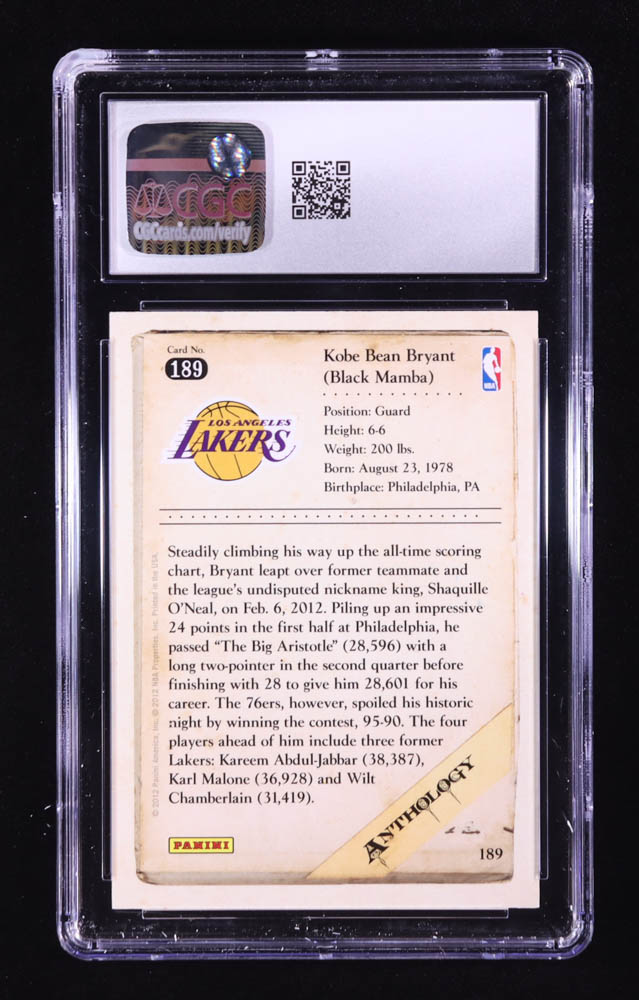 Kobe Bryant 2012-13 Panini Kobe Anthology #189 (CGC 10) at PristineAuction.com Kobe Bryant 2012-13 Panini Kobe Anthology #189 (CGC 10) at PristineAuction.com