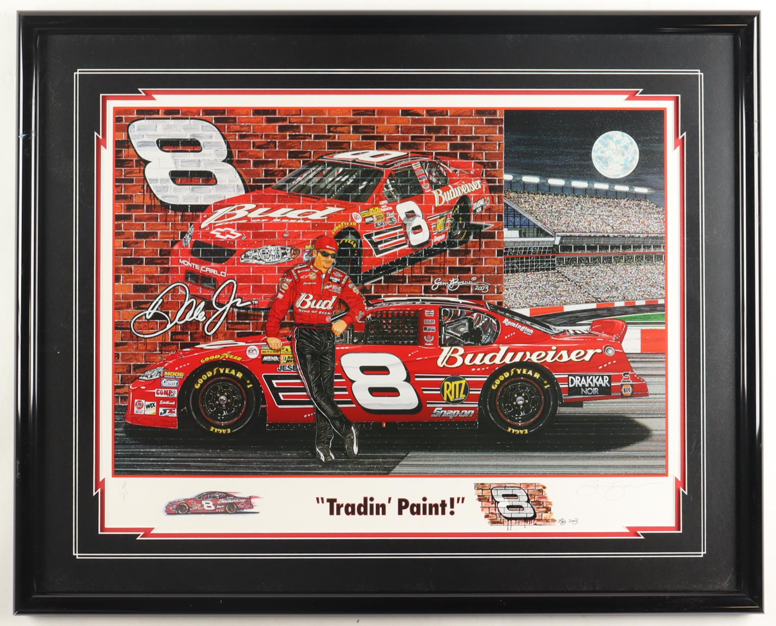 Sam Bass Signed NASCAR LE "Tradin Paint!" Custom Framed Art Print Display (Beckett) at PristineAuction.com Sam Bass Signed NASCAR LE "Tradin Paint!" Custom Framed Art Print Display (Beckett) at PristineAuction.com