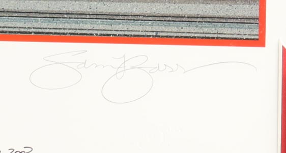 Sam Bass Signed NASCAR LE "Tradin Paint!" Custom Framed Art Print Display (Beckett) at PristineAuction.com Sam Bass Signed NASCAR LE "Tradin Paint!" Custom Framed Art Print Display (Beckett) at PristineAuction.com