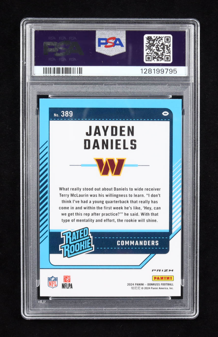 Jayden Daniels 2024 Panini Donruss RR Optic Preview Pink #389 RC (PSA 10) at PristineAuction.com Jayden Daniels 2024 Panini Donruss RR Optic Preview Pink #389 RC (PSA 10) at PristineAuction.com