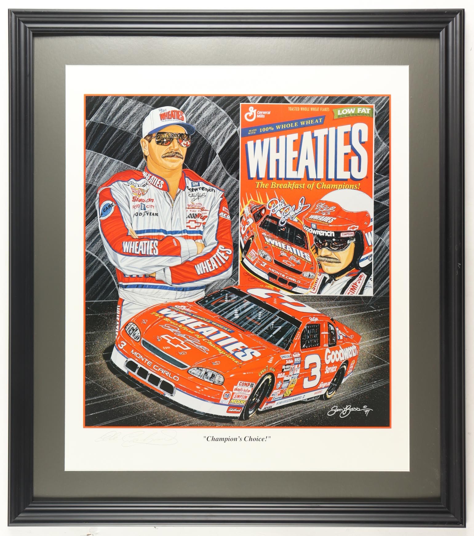 Dale Earnhardt Signed Custom Framed "Champion's Choice" Art Print Display By Sam Bass (Beckett) at PristineAuction.com Dale Earnhardt Signed Custom Framed "Champion's Choice" Art Print Display By Sam Bass (Beckett) at PristineAuction.com