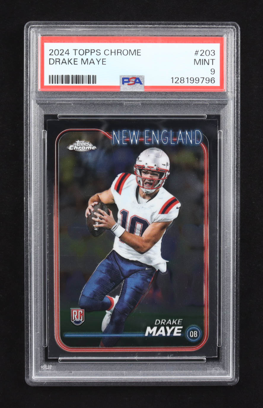 Drake Maye Topps Chrome #203 RC (PSA 9) at PristineAuction.com Drake Maye Topps Chrome #203 RC (PSA 9) at PristineAuction.com