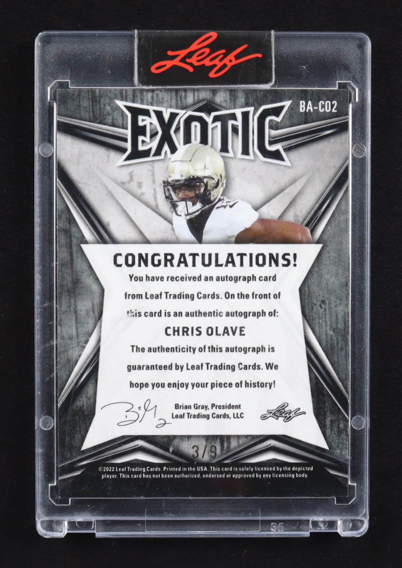 Chris Olave 2022 Leaf Exotic Auto #BA-CO2 RC #3/9 at PristineAuction.com Chris Olave 2022 Leaf Exotic Auto #BA-CO2 RC #3/9 at PristineAuction.com