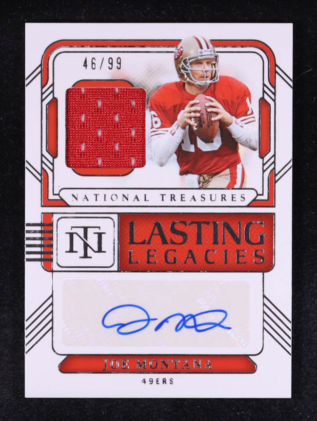 Joe Montana 2024 Panini National Treasures Lasting Legacies Material Autographs #1 #46/99 at PristineAuction.com Joe Montana 2024 Panini National Treasures Lasting Legacies Material Autographs #1 #46/99 at PristineAuction.com