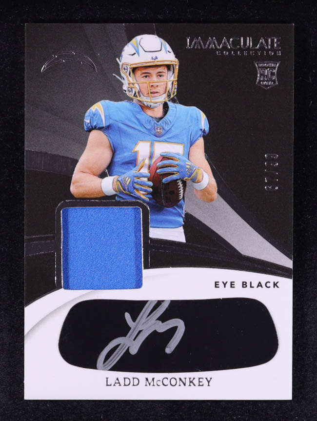 Ladd McConkey 2024 Immaculate Collection Immaculate Rookie Eye Black Jersey Autographs #10 #67/99 RC at PristineAuction.com Ladd McConkey 2024 Immaculate Collection Immaculate Rookie Eye Black Jersey Autographs #10 #67/99 RC at PristineAuction.com