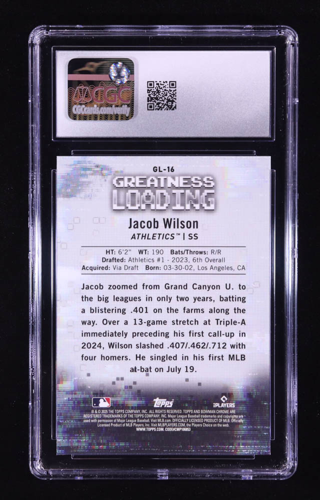 Jacob Wilson 2025 Bowman Chrome Greatness Loading #GL16 RC (CGC 10) at PristineAuction.com Jacob Wilson 2025 Bowman Chrome Greatness Loading #GL16 RC (CGC 10) at PristineAuction.com