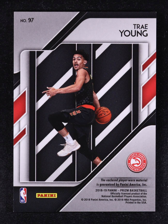 Trae Young 2018-19 Panini Prizm Sensational Swatches #97 RC at PristineAuction.com Trae Young 2018-19 Panini Prizm Sensational Swatches #97 RC at PristineAuction.com