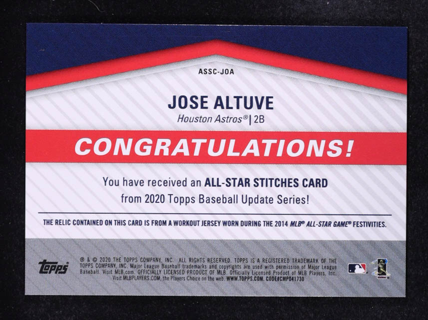Jose Altuve 2020 Topps Update All Star Stitches #ASSCJOA at PristineAuction.com Jose Altuve 2020 Topps Update All Star Stitches #ASSCJOA at PristineAuction.com