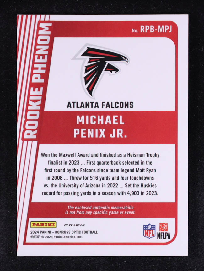 Michael Penix Jr. 2024 Donruss Optic Rookie Phenoms Blue Hyper #31 RC at PristineAuction.com Michael Penix Jr. 2024 Donruss Optic Rookie Phenoms Blue Hyper #31 RC at PristineAuction.com