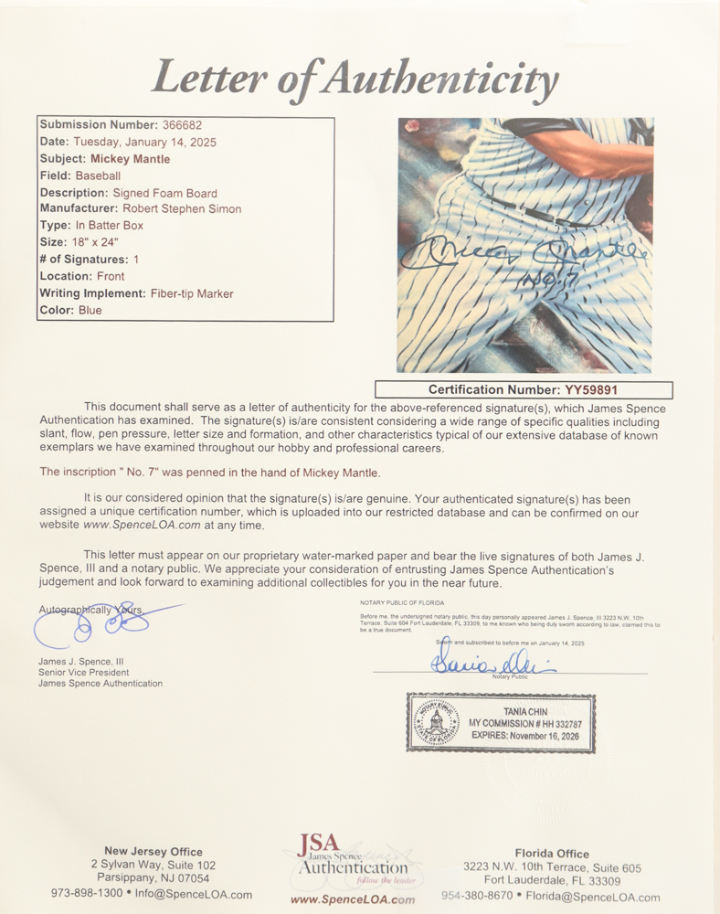 Mickey Mantle Signed Yankees 18x24 Poster Print On Foam Inscribed "No. 7" (JSA) at PristineAuction.com Mickey Mantle Signed Yankees 18x24 Poster Print On Foam Inscribed "No. 7" (JSA) at PristineAuction.com