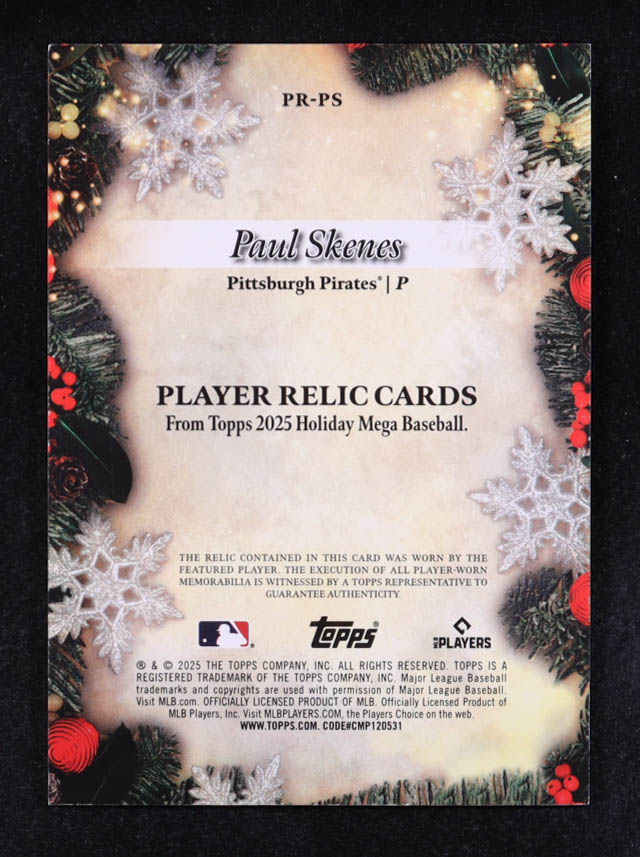 Paul Skenes 2025 Topps Holiday Player Relics #PRPS at PristineAuction.com Paul Skenes 2025 Topps Holiday Player Relics #PRPS at PristineAuction.com
