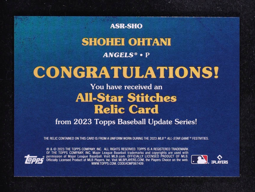 Shohei Ohtani 2023 Topps Update All-Star Stitches Relics #ASRSHO at PristineAuction.com Shohei Ohtani 2023 Topps Update All-Star Stitches Relics #ASRSHO at PristineAuction.com