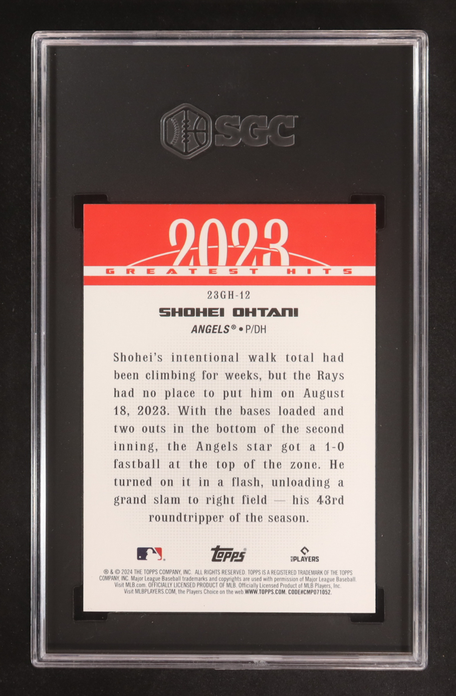 Shohei Ohtani 2024 Topps '23 Greatest Hits #23GH12 (SGC 10) at PristineAuction.com Shohei Ohtani 2024 Topps '23 Greatest Hits #23GH12 (SGC 10) at PristineAuction.com