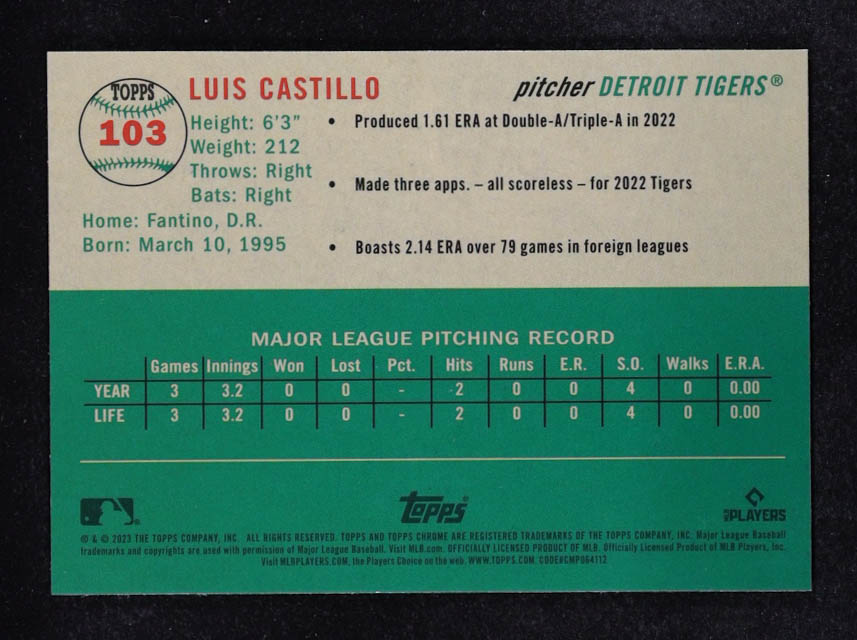 Luis Castillo 2023 Topps Chrome Platinum Anniversary Blue Prism Refractors #103 at PristineAuction.com Luis Castillo 2023 Topps Chrome Platinum Anniversary Blue Prism Refractors #103 at PristineAuction.com