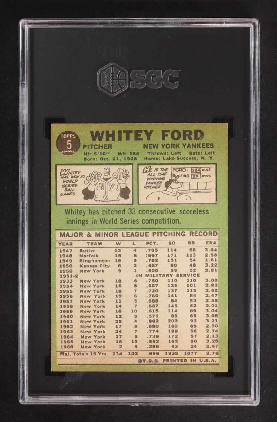 Whitey Ford 1967 Topps #5 (SGC 5.5) at PristineAuction.com Whitey Ford 1967 Topps #5 (SGC 5.5) at PristineAuction.com