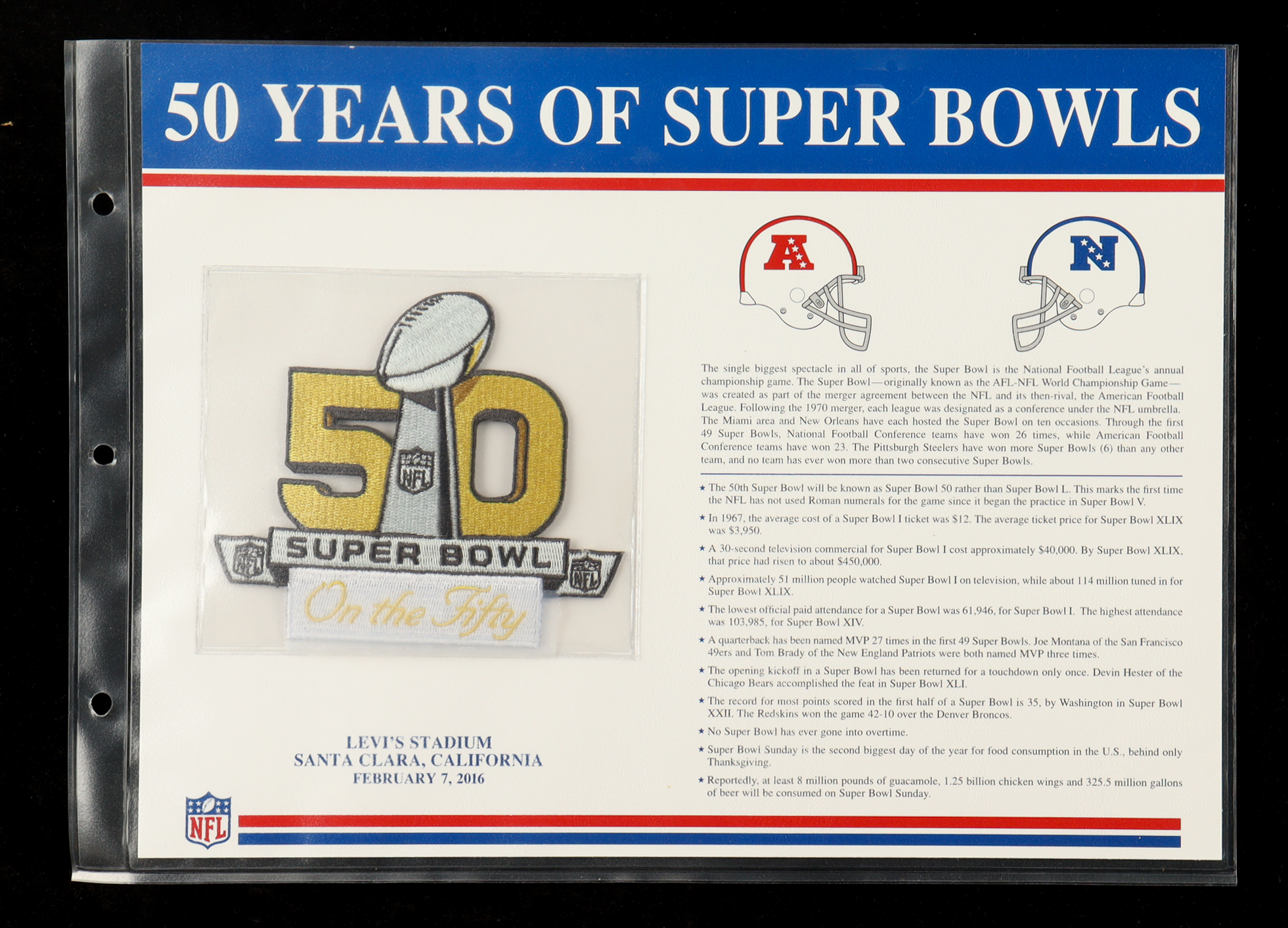 2016 Super Bowl L Commemorative Patch Display at PristineAuction.com 2016 Super Bowl L Commemorative Patch Display at PristineAuction.com