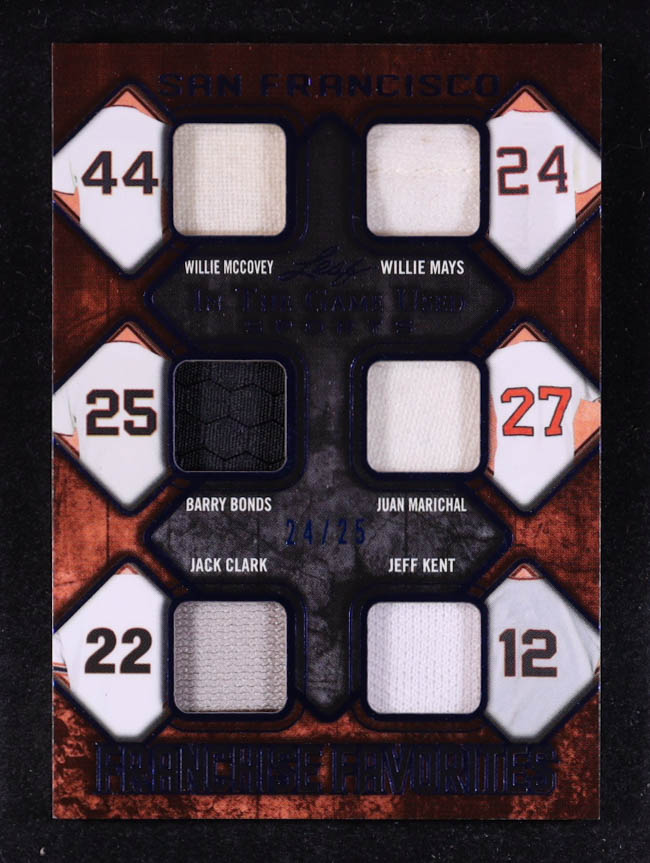 2019 ITG Used Sports Franchise Favorites Memorabilia Navy Blue #FRF03 Willie McCovey / Willie Mays / Barry Bonds / Juan Marichal / Jack Clark / Jeff Kent #24/25 at PristineAuction.com 2019 ITG Used Sports Franchise Favorites Memorabilia Navy Blue #FRF03 Willie McCovey / Willie Mays / Barry Bonds / Juan Marichal / Jack Clark / Jeff Kent #24/25 at PristineAuction.com