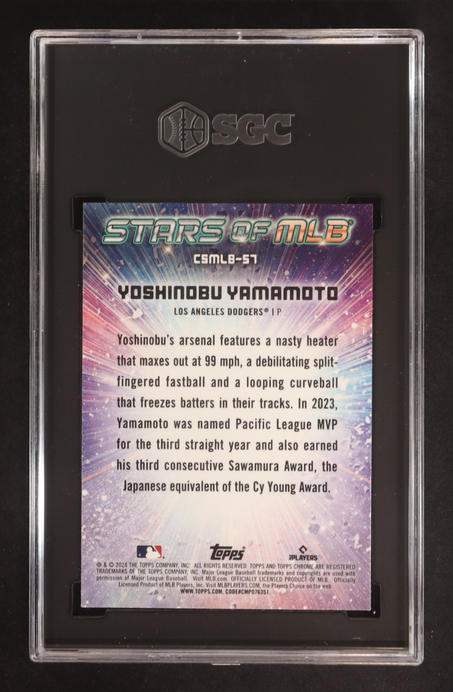 Yoshinobu Yamamoto 2024 Topps Stars of MLB Chrome #CSMLB57 RC (SGC 9.5) at PristineAuction.com Yoshinobu Yamamoto 2024 Topps Stars of MLB Chrome #CSMLB57 RC (SGC 9.5) at PristineAuction.com