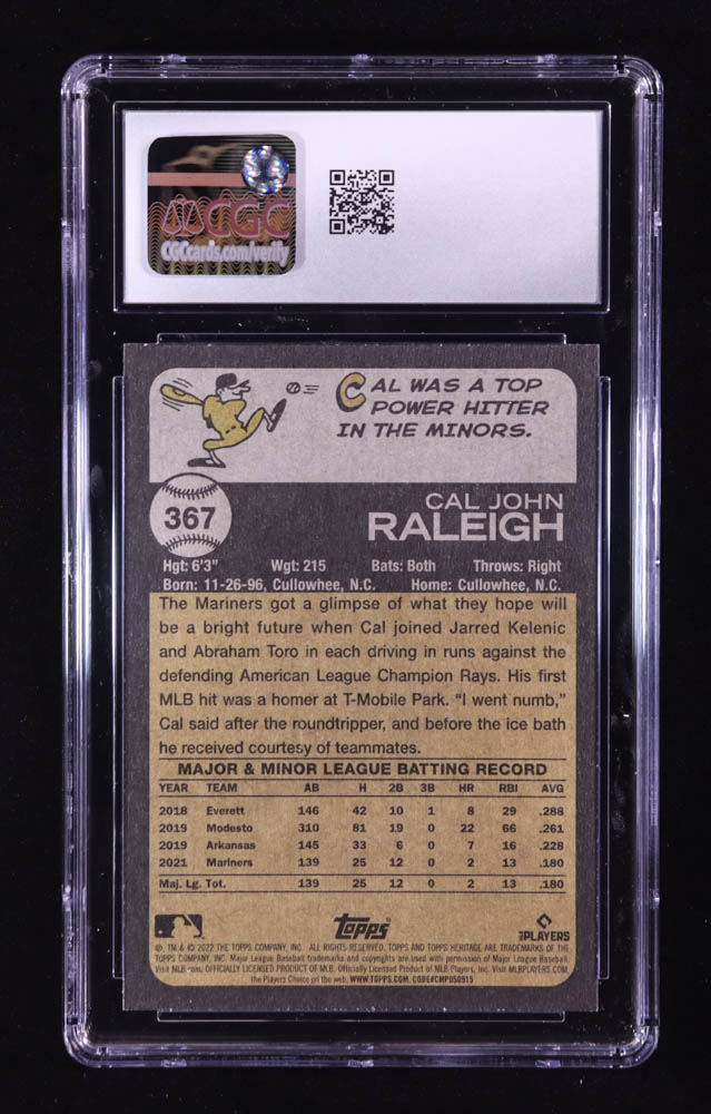 Cal Raleigh 2022 Topps Heritage #367 RC (CGC 10) at PristineAuction.com Cal Raleigh 2022 Topps Heritage #367 RC (CGC 10) at PristineAuction.com