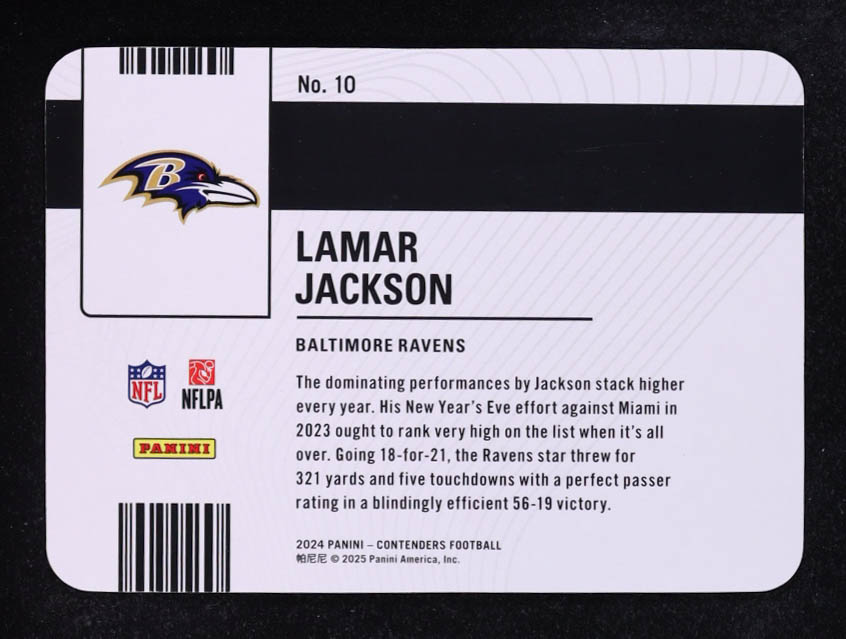 Lamar Jackson 2024 Panini Contenders License to Dominate #10 at PristineAuction.com Lamar Jackson 2024 Panini Contenders License to Dominate #10 at PristineAuction.com