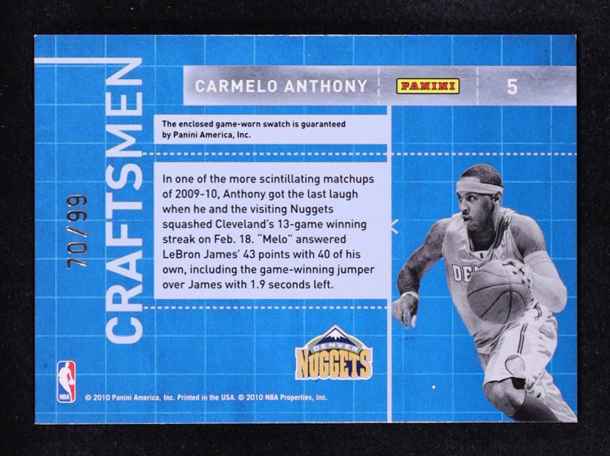 Carmelo Anthony 2010-11 Donruss Craftsmen Materials #5 #70/99 at PristineAuction.com Carmelo Anthony 2010-11 Donruss Craftsmen Materials #5 #70/99 at PristineAuction.com