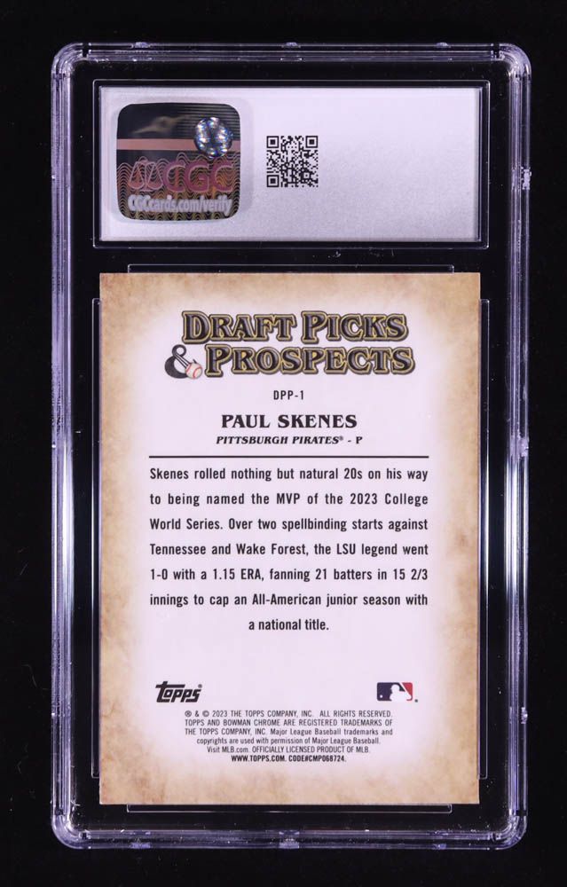 Paul Skenes 2023 Bowman Chrome Draft Draft Picks and Prospects #DPP1 RC (CGC 10) at PristineAuction.com Paul Skenes 2023 Bowman Chrome Draft Draft Picks and Prospects #DPP1 RC (CGC 10) at PristineAuction.com
