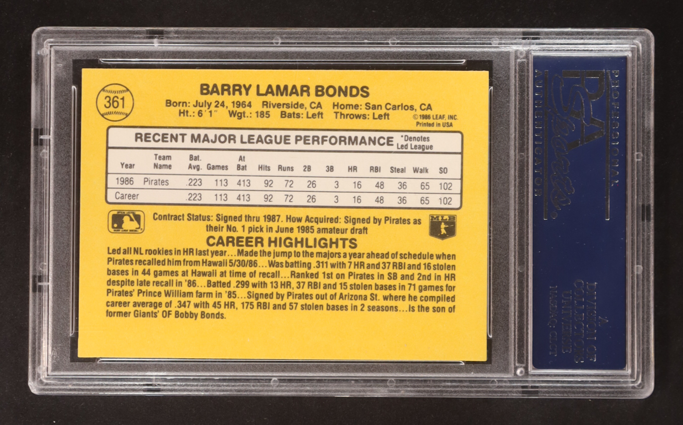 Barry Bonds 1987 Donruss #361 RC (PSA 9) at PristineAuction.com Barry Bonds 1987 Donruss #361 RC (PSA 9) at PristineAuction.com